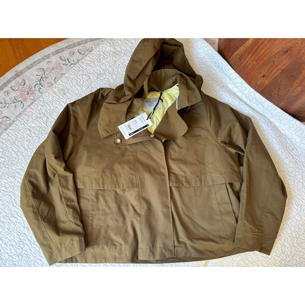 CALIA Crop Trench Jacket XXL Dark Khaki Olive Water Repellent Hooded